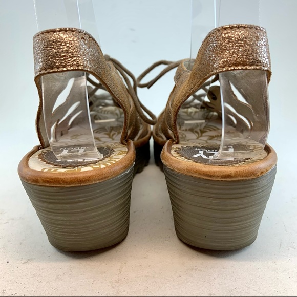 FLY London Yapi Metallic Ghillie Wedge Sandals 37 - Picture 8 of 12